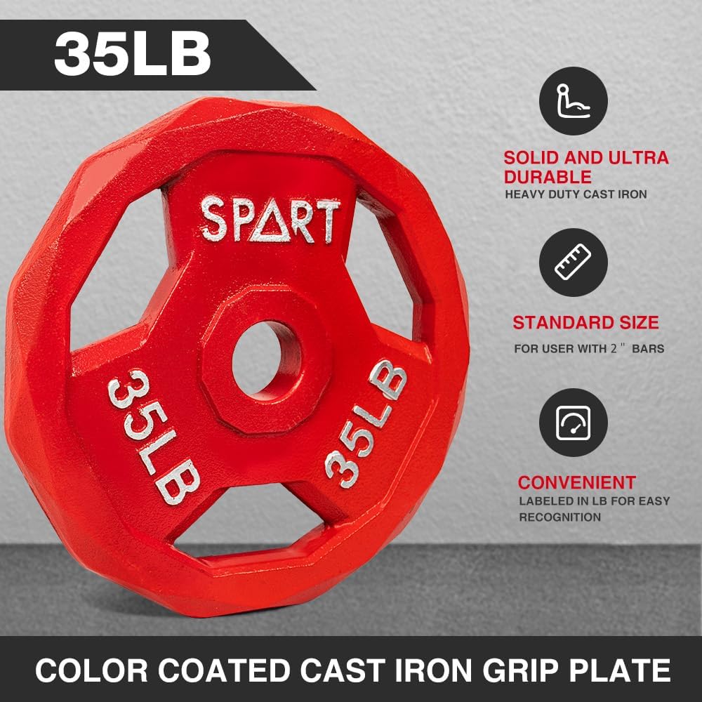 Color Coded Weight Plate 2-Inch Cast Iron Tri-Grip Plate