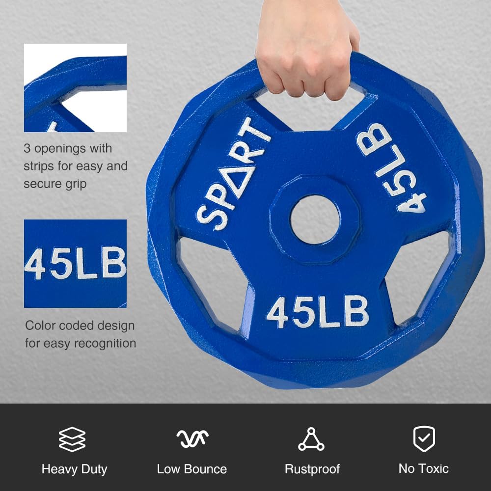 Color Coded Weight Plate 2-Inch Cast Iron Tri-Grip Plate
